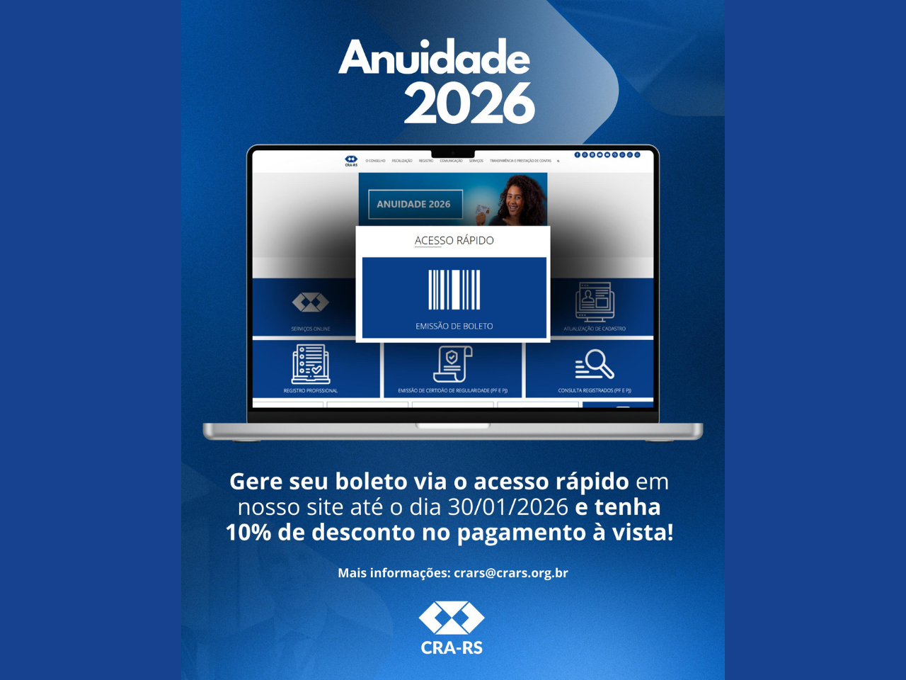 Anuidade 2026: obtenha 10% de desconto no pagamento à vista até 30 de janeiro